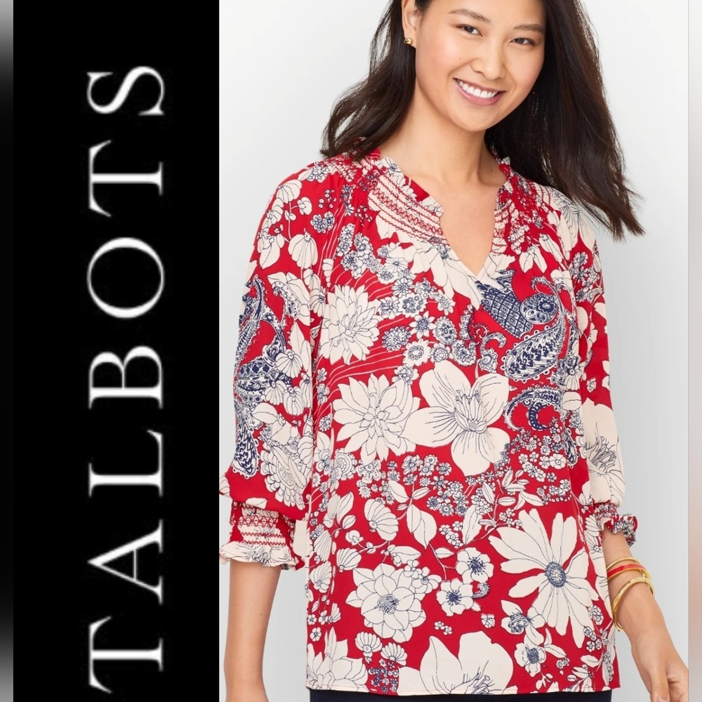 Talbots Paisley Floral Smocked Top